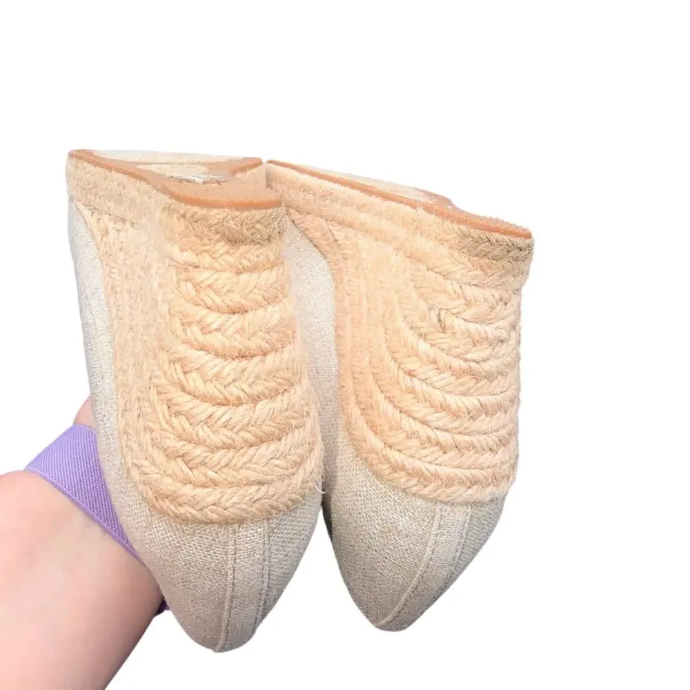 J.Crew Linen Espadrille Wedge Heels Women’s Size 8 Beige Natural